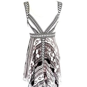Bebe Boho Chic Black & White Handkerchief Hem Dress/Skirt - Size S